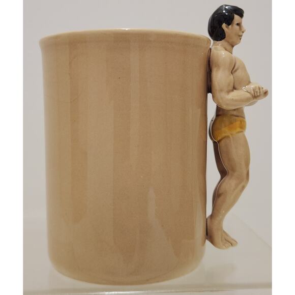 1978 Enesco Bodybuilder Muscle-Man Weightlifter Mug Brown 5" - Picture 2 of 8